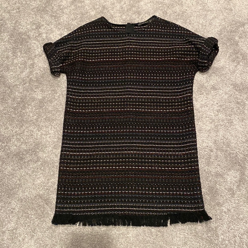 Zara Trafaluc Collection Women XS Black Full Zip Back Tweed Raw Hem Dress Tunic